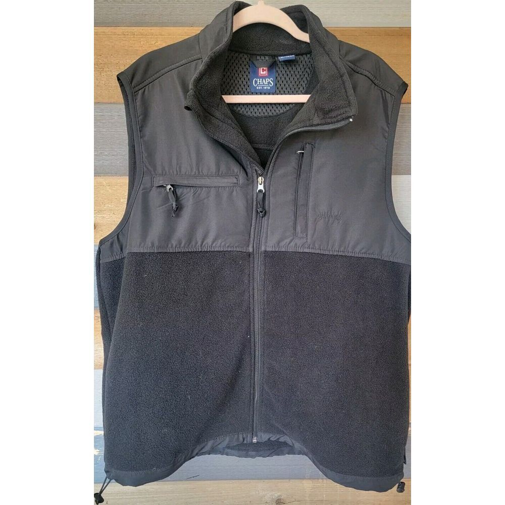 Chaps Black Zip Up Vest w/ Front‎ Pockets - Mens XLarge - Sleeveless w/ Logo